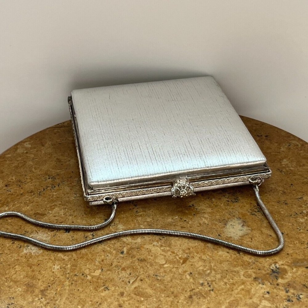 Vintage Metalic Silver Lame Clutch / Handbag Retro Evening Wear Snap Closure